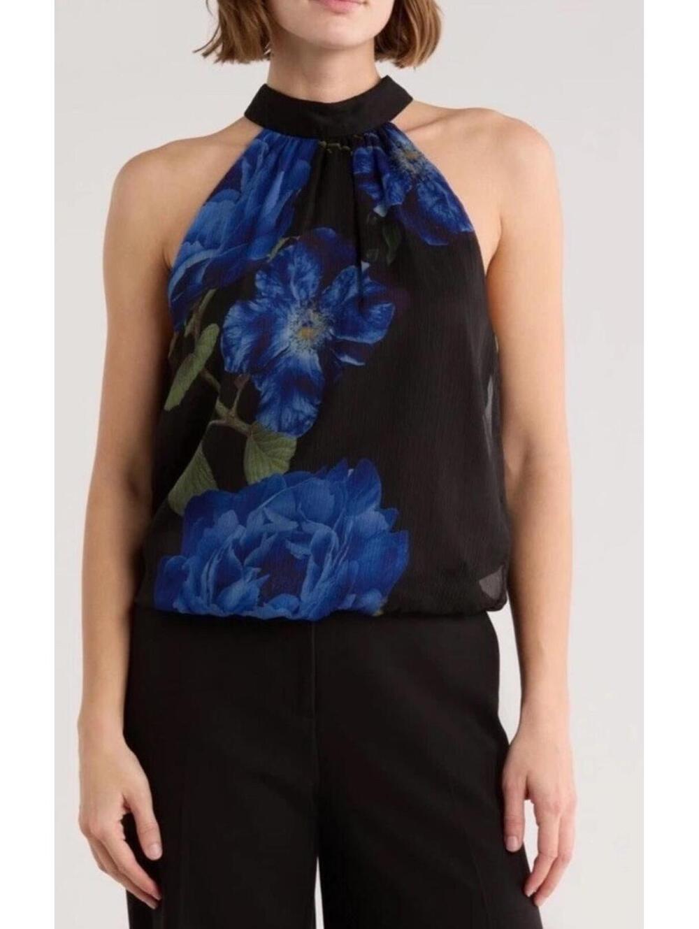 New Alice + Olivia Maris Floral Gathered Halter Neck Top Size L $330